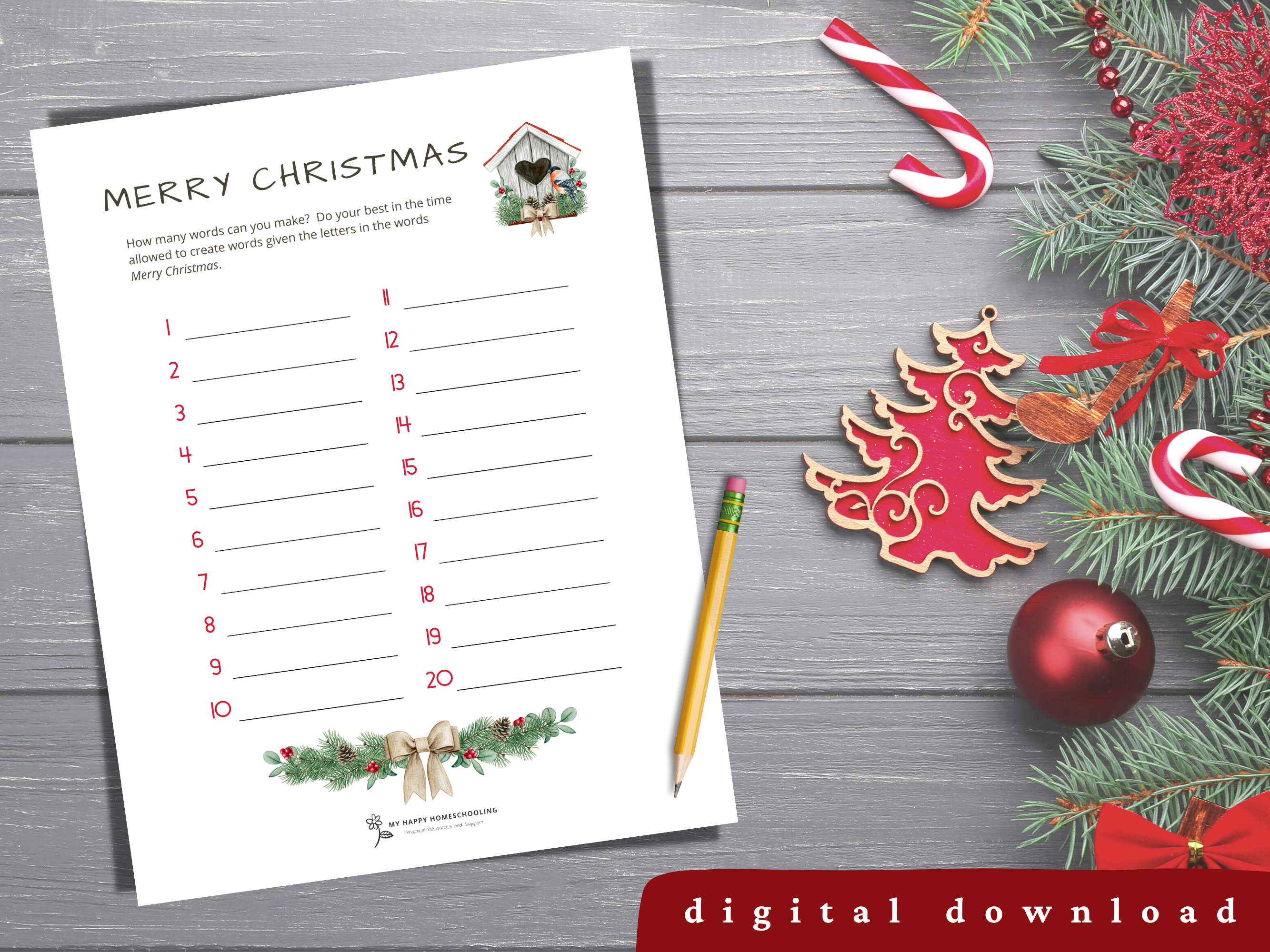 how many words can you make from merry christmas printable game