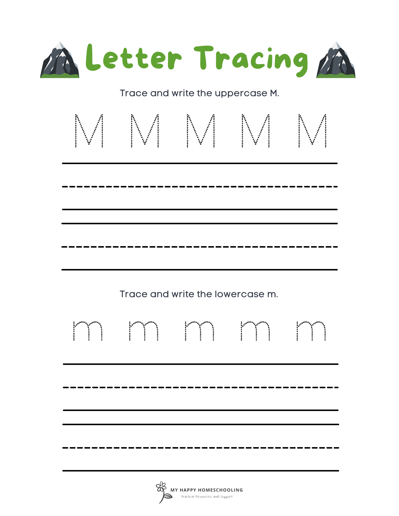 Free Letter M Tracing Worksheet Printables My Happy Homeschooling 
