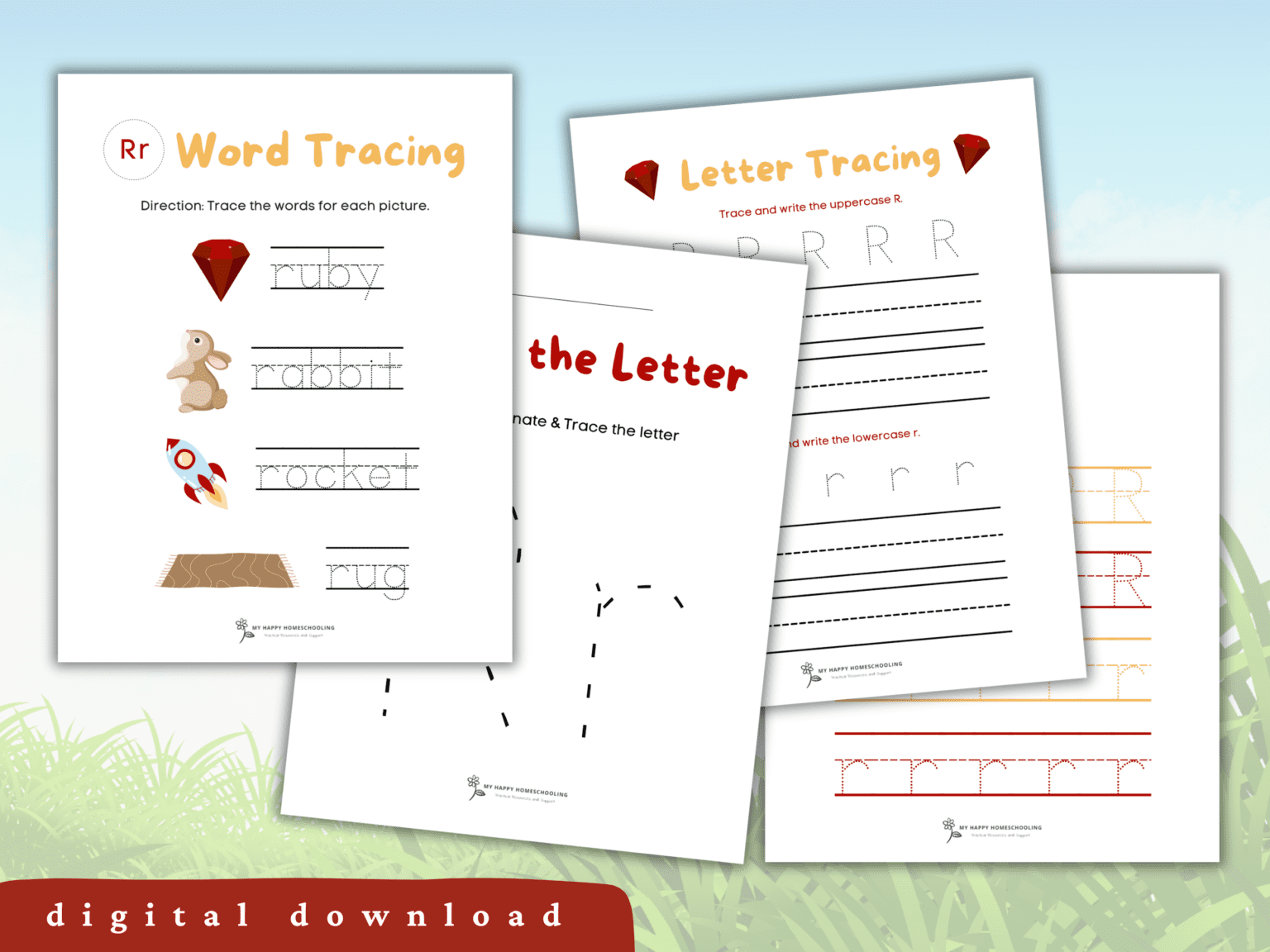 FREE Letter R Tracing Worksheet Printables