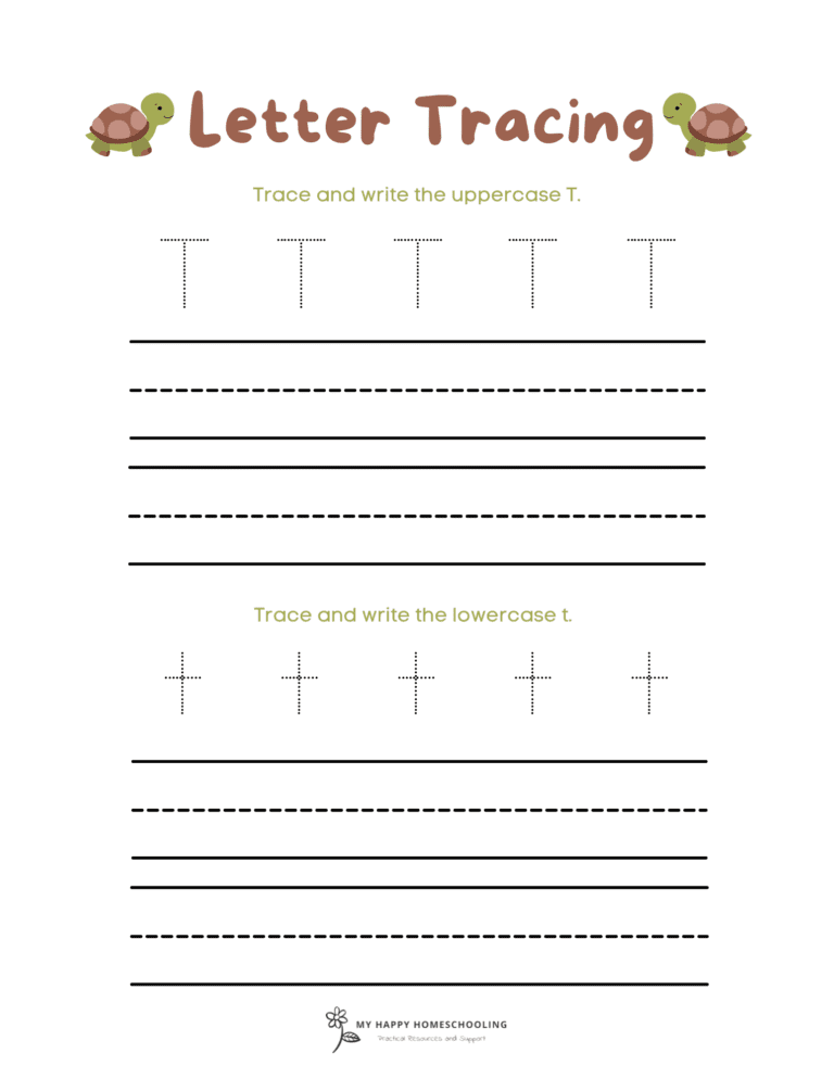 FREE Letter T Tracing Worksheet Printables - My Happy Homeschooling